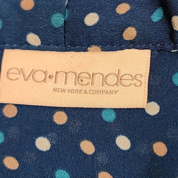 New York & Company Eva Mendes  Green White, and Tan Sheer Polkadot Blouse - Picture 13 of 15